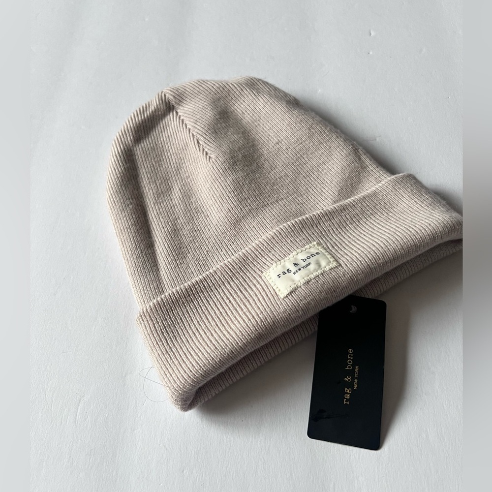 RAG AND BONE MERINO WOOL ADDISON RIB KNIT BEANIE IN TURTLEDOVE OS UNISEX NWT - Picture 14 of 15